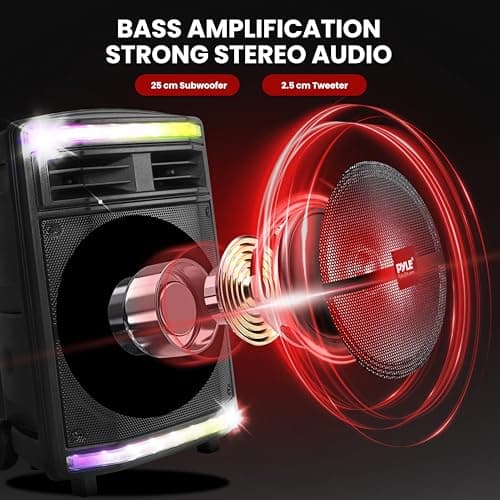 Pyle Portable Bluetooth PA Speaker System - 600W Bluetooth Speaker Portable PA System w/Rechargeable Battery 1/4" Microphone In, Party Lights, MP3/USB SD Card Reader, Rolling Wheels — view 2