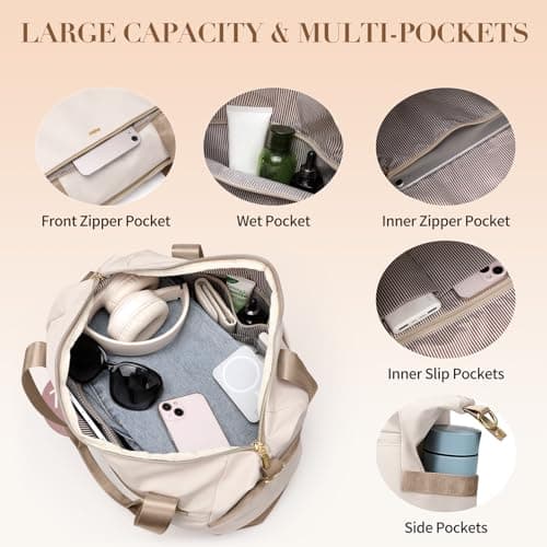 VNINE Travel Bag for Women, Weekend Bag, Overnight Bag Carry on Bag Holdalls Travel Bags for Women Gym Waterproof Weekender with Wet Pocket and Shoes Compartment Hospital Bag — view 3