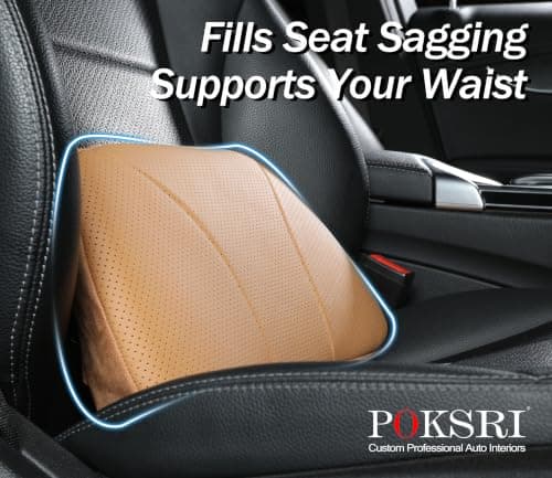 POKSRI Genuine Leather Lumbar Support Pillow,Back Pain Relief Cushion,fits tightly around waist,Real Cowhide,Memory Foam,fit Car Drive,Office chair,Rest seat,Improve Posture,Portable,15.5''Lx 8.7''H — view 2