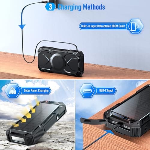 26800mAh Magnetic Wireless Power Bank, 30W Fast Charging Battery Pack with 3 Outputs, Built-in Retractable USB-C Cable, LED Flashlight, Solar Portable Charger for Smartphone, Travel, Emergency — view 5
