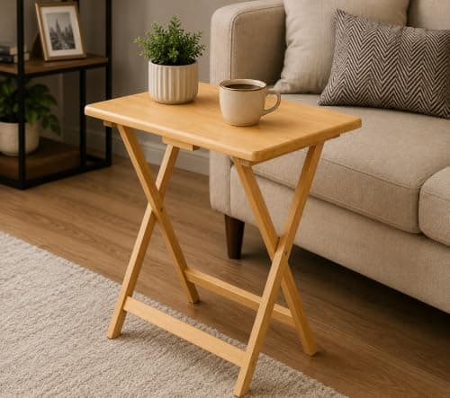 GBS Folding Snack Table, Multi-Use 66 x 48 x 37 cm Rubberwood Table for Coffee, Snacks, & Laptop - Portable, Space-Saving Foldable Side Table for Living Room, Bedside, Camping, and More — view 5