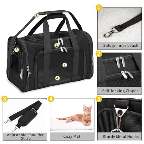Soft Sided Cat/Pet/Dog Carrier Bag,Portable Foldable Pets Travel Carriers For Cats/Dogs With Shoulder Strap & Removable Mat,Durable Puppy Basket of 16 lbs Airline Approved - Black — view 3