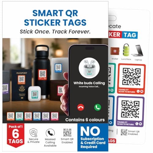 Letstrack 6Pcs Smart QR Code Items Tags Lables for All-purpose | Waterproof Anti-lost Stickers for Laptop Passport Water Bottle Wallet Keys & Bags | Name ID Tags for Valuables Lost Items iOS & Android