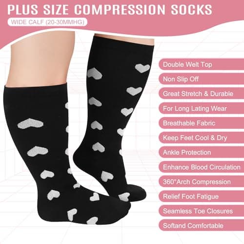 Zuimei 3 Pairs 20-30 mmHg Plus Size Compression Socks for Women Men 3XL — view 4