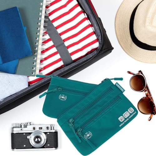 SUPACOOL Passport Holder Wallet Bag for Men Women Family, Card Holder Organizer for Tote, RFID Blocking, Travel Pouch for AIRports, Trains, Buses, 2pcs Set(Green) — view 6