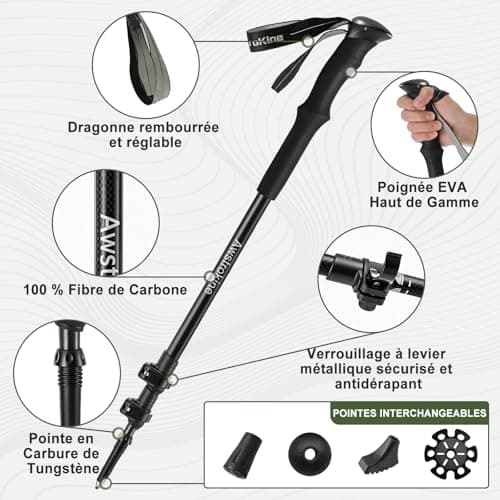 Ultralight Carbon Fiber Hiking Poles - 6oz Nordic Walking Poles with Full EVA Handle and Metal Quick Release All-terrain Trekking Poles for Seniors Women and Men - Set of 2 — view 3