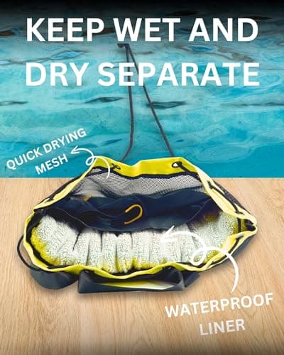 JIMJOOS Drawstring Mesh Swimming Bag - 25L Waterproof Swim Bag with Wet/Dry Compartment, Multifunctional Sports Backpack for Kids, Adults, Swimming, Surfing, Beach, Gym (Yellow) — view 2
