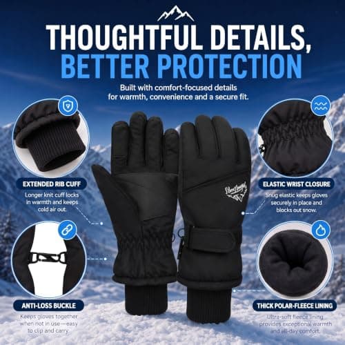 Fjquamitix Mens Womens Thermal Ski Gloves Touchscreen (Black, L) — view 4