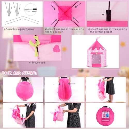 HOTUT Kids Pop Up Play Tent, Kids Play Tent with Multi-Coloured Star Lights, Sensory Tents for Children, Foldable Pop Up Playhouse Fun Toy, Playhouse for Kid Childs Princess Toy Gifts for Girls & Boys — view 6