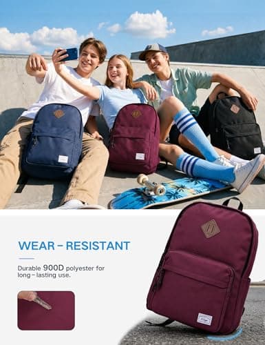 Kasgo 17.8L Lightweight School Backpack for Women Teens Girls, Wine Red — view 5