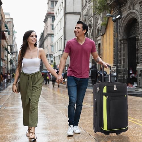 ATX Luggage Suitcase Large Expandable Soft Shell Durable Lightweight Hold Check in Trolley Case with 2 Wheels & Built-in 3 Digit Combination Lock (Black/Lime, 120 Liters) — view 4