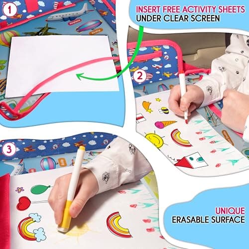 ECOFANTASY Kids Car Seat Tray & Travel Table with Tablet Holder – Airplanes — view 5