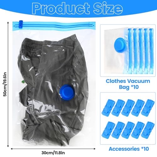 10 Pcs Vacuum Storage BagsVacuum Pack Bags for Clothes, Space Saver Compression Vacuum Bags for Clothing Pillows Duvets Bedding Quilt, Home Storage Organization or Moving or Travel(30 x 50cm) — view 2