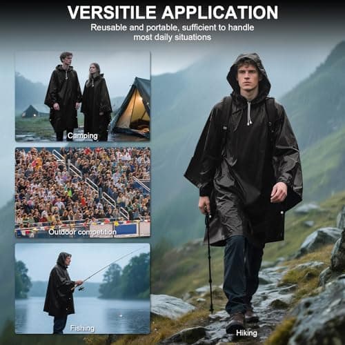 Chyaya 2 Pack Rain Poncho Waterproof Raincoat for Men Women Adults,Lightweight Thicken Emergency Rain Jacket Hooded for Camping Hiking Travelling,Outdoor Activities - Black — view 6