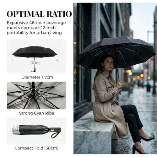 ZephaGuard Inverted Umbrella Travel Umbrella Windproof Strong, Automatic Umbrellas for wind rain, Auto Open Close, 10 Rib Durable Frame for Women Men, Sun & Strong Wind Protection (Black) — view 4