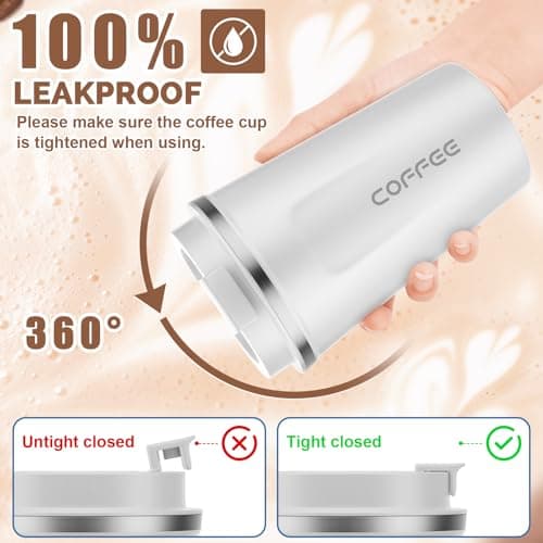 MOMSIV White Coffee Cup, Vacuum Reusable Leakproof Double Wall Coffee Cup, Insulation Stainless Steel Eco-Friendly Travel Office Mug for Hot Coffee Tea and Cold Drinks, 13oz/380ml — view 5