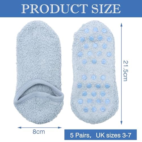 VEGCOO 5 Pairs Fluffy Slipper Socks Women, Non-slip Totes Slipper Socks UK 4-7 for House Floor Bed Sleeping Yoga(Black/Dark Grey/Dark Khaki/Dark Blue/Dark Pink) — view 4