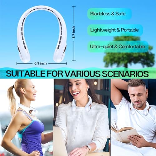 Neck Fan, Portable Bladeless Neck Fans with LED Display, 360° Airflow, 4000mAh Rechargeable Battery, Super Quiet Hands-Free Personal Wearable Fan for Indoor Outdoor, Snowy — view 6