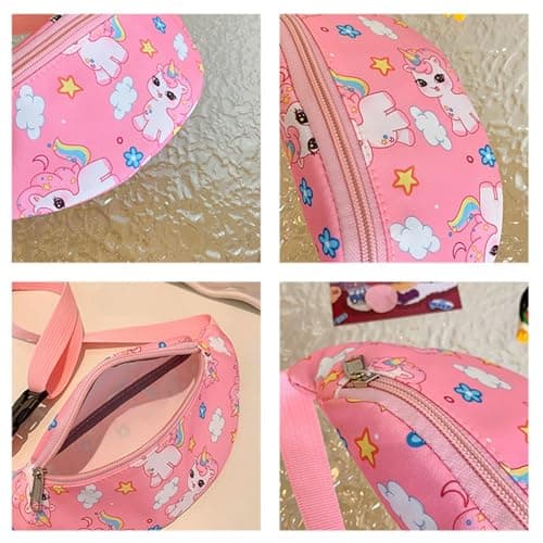 Dzxin Kids Fanny Pack, Cute Unicorn Kids Bum Bag Bumbag Waist Pack Cartoon Hipsack Belt Bag Small Belt Bum Bag Crossbody Purse Waist Pouch for Toddler Girls Boys Running Hiking Travel Sports(Pink) — view 5