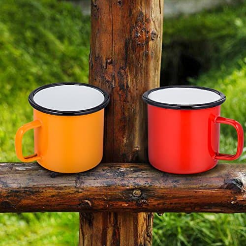 HaWare Enamel Coffee Tea Mug Set of 4 Red/Yellow/Blue/Green Enamel Drinking Cups, Ideal for Home/Office/Travel/Camping, Resusable & Portable, 350 ml-12 Ounce — view 5