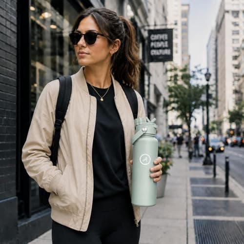 Austika Trends 2-in-1 40oz Stainless Steel Water Bottle with Straw and Leakproof Spout Lid, Insulated Sports Bottle with Handle for Gym, School and Travel (Mint Green) — view 5