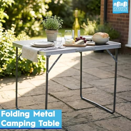 Harbour Housewares Folding Table - 80cm x 60cm - White - Small Metal Trestle Tables Foldable Portable Side Table for Indoor, Outdoor, Garden, BBQ, Pinic, Dining, Camping — view 4