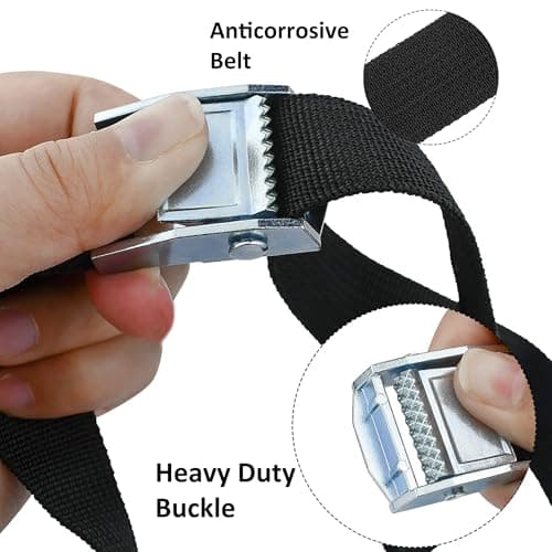 Tie Down Straps, 4 Pack Heavy Duty Tensioning Belts, 2m x 25mm Adjustable Lashing Straps Ratchet Straps for Motorcycle, Cargo, Trucks, Trailer, Luggage(Black) — view 3