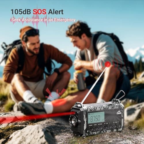 Emergency Hand Crank & Solar Powered Radio with USB Phone Charger, 12000mAh Battery, AM/FM/SW, SOS Alarm, and Flashlight – Portable Survival Radio for Outdoor Adventures (Camouflage Gray) — view 5