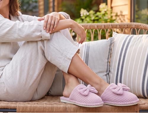 Coswind Womens Bow Slippers Comfy Corduroy Memory Foam Slip On House Shoes — view 2