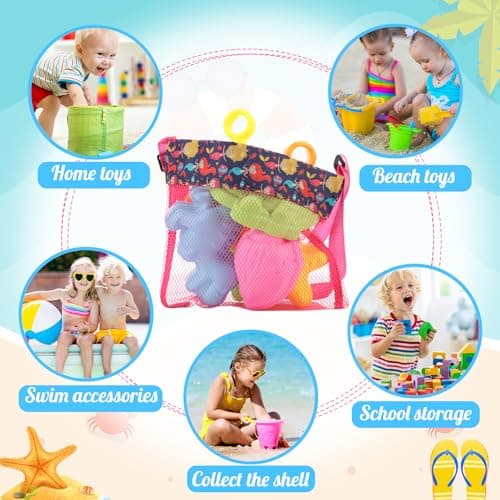 Boao 20 Packs Mesh Beach Bag Sand Toy 9.5 x 9 Inch Seashell Collecting Bag Outdoor Swimming Beach Accessories Gift for Boys and Girls (Bright,Cartoon Pattern) — view 5