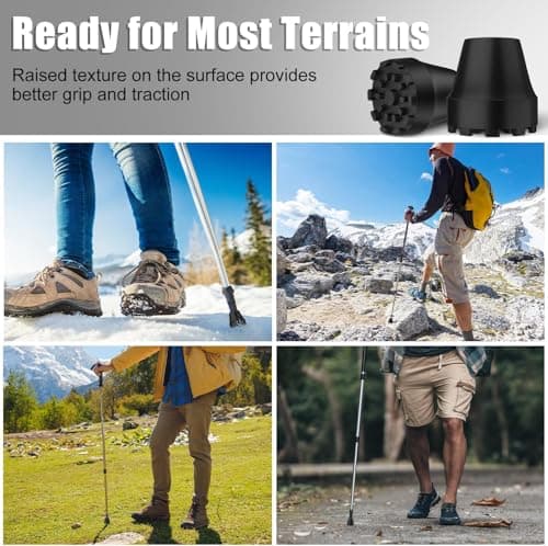 supregear 8-Pack Replacement Rubber Tips for Trekking Poles and Walking Sticks, Anti-Slip Shock-Absorbing Black Feet Caps, Universal Fits 11 mm Standard Hiking Canes and Collapsible Walkers — view 4