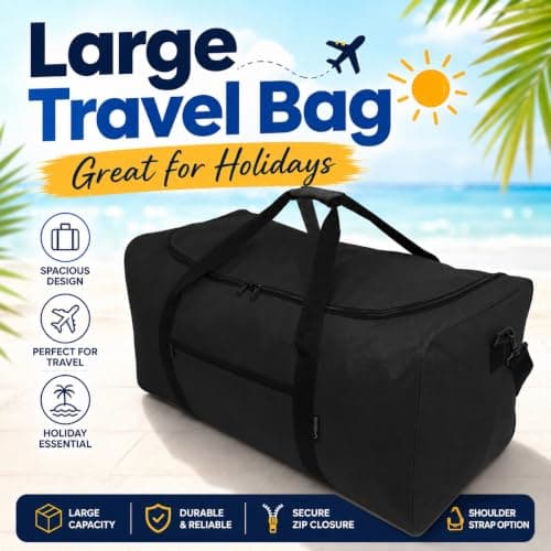 Large 110L Travel Duffel Bag Black Holdall Sports Gym Camping Luggage — view 2