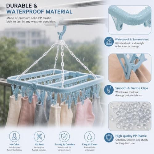 Sock Hangers For Drying with 32Clips,Collapsible 360°Rotating Sock Hanger — view 6