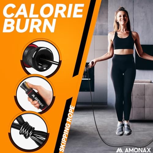 Amonax Gym Equipment for Home Workout (Ab Roller Wheel Set, Skipping Rope, Push-up Handles). Fitness Exercise, Strength Training Equipment for Abs, Weight Loss, Sport Accessories for Men Women — view 5