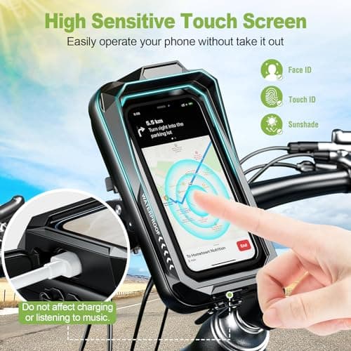 BTNEEU Motorcycle Phone Mount Waterproof 360° Rotatable Motorbike Phone Holder with Touch Screen Sun Visor Anti-Shake Motorcycle Mirror Phone Holder Moped Phone Mount for Phone up to 7.0'' (Black C) — view 3