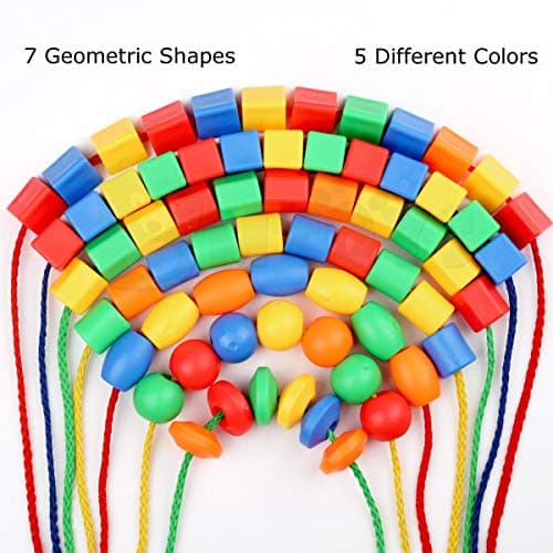 BMTOYS Threading Beads for 5 Year Olds - 70 Stringing Lacing Beads Crafts Toy with Travel Bag - Montessori Toys for Kids 5 6 7 8 Year Old Occupational Therapy Autism Fine Motor Skills Activities — view 3