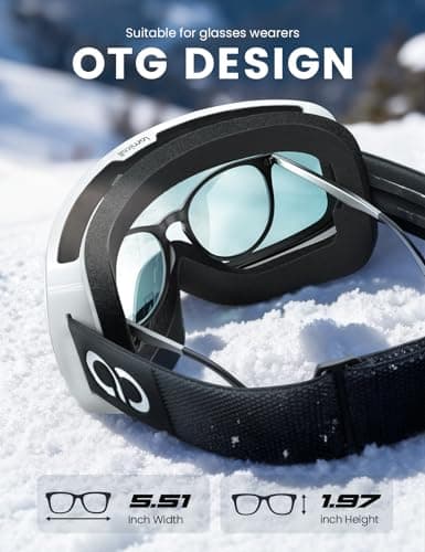 Lamicall Ski Goggles, Skiing Goggles - 【HD Spherical Lens】 Anti-fog Snow Snowboard Goggles with Wide OTG Over Helmet Compatible, UV400 Protection for Men & Women - White Frame - GreenBlue — view 6