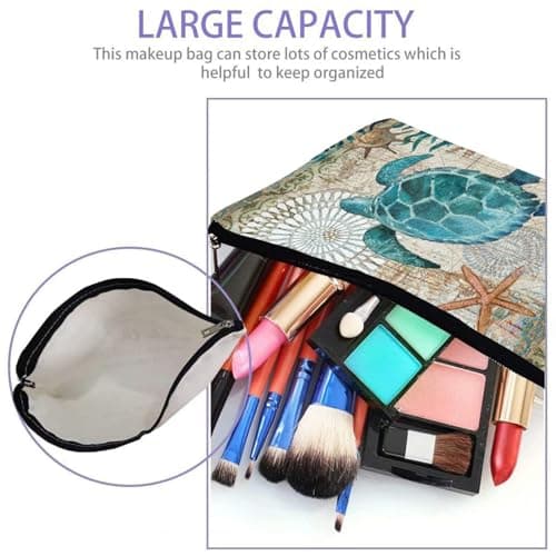Sea Ocean Turtle Makeup Bag, Zipper Pouch Large Capacity Portable Toiletries, Cosmetic Bag Pouch for Women Girl, Summer Beach Travel Make Up Bag Accessories Organizer Gifts — view 3