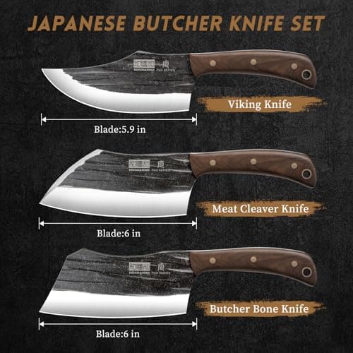 HOSHANHO Butcher Knife Set, 3PCS Knife Set of Bone & Cleaver & Viking Knife — view 2