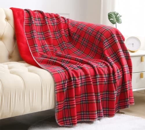 Beskie Fleece Throw Blanket for Sofa Couch Bed Travel | Red Black Tartan Plaid Pattern Check Home Decor Decorative Throw Blankets | Warm Cozy Christmas Blanket | 51" x 63" — view 2