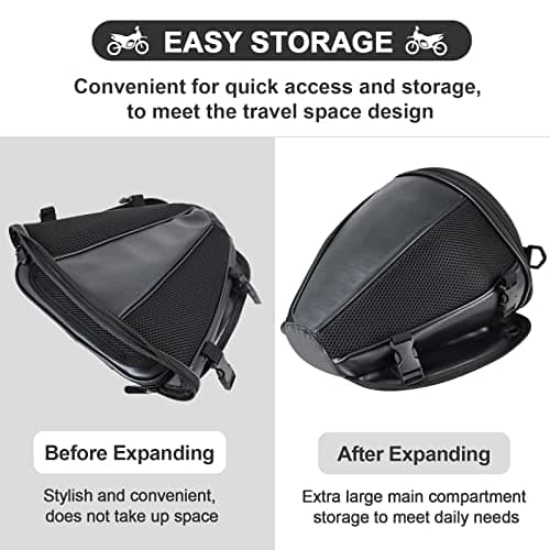 MIGHTYDUTY Motorcycle Tail Bag Backseat PU Leather Motorbike Saddle Bag Multifunctional for Riding Travel Rear Seat Black — view 5