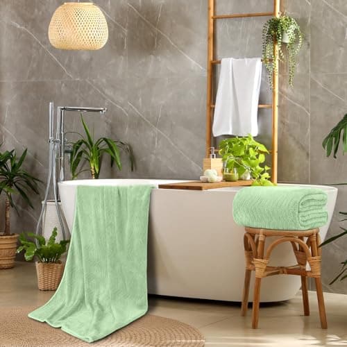 SmoothNovelty 2 Pack 40 x 80 Inch Jumbo Extra Large Bath Sheet Towels Set, Oversized Quick Dry Coral Fleece Bath Sheet Absorbent and Soft Lightweight Towels for Home, Gym, Travel, Beach (Green) — view 6