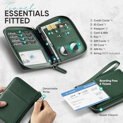 VULKIT Passport Holder Travel Wallet with AirTag Holder RFID Blocking Leather Document Airplane Holiday Essentials Organiser Bag — view 3