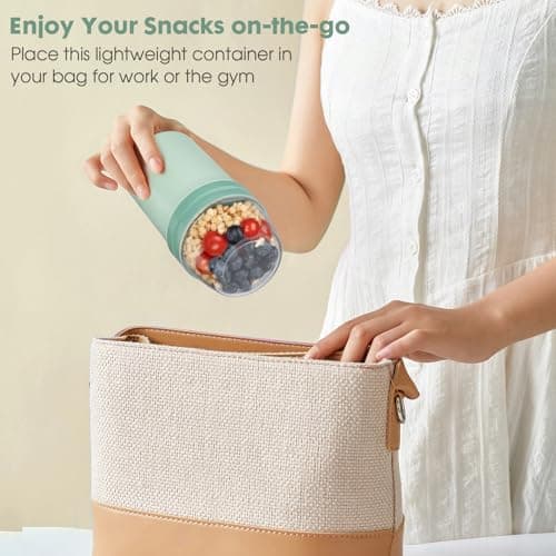Mitsemmo Cereal Cup On The Go,600ml+270ml Breakfast Pots to Go,Yogurt and Granola Pot,Muesli Cup Travel Bowl and Milk Container for Work,Overnight Oats Jar with Lid & Spoon(Nordic Green) — view 5