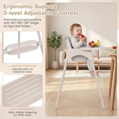 COSTWAY High Chair for Babies and Toddlers, 4 in 1 Convertible Baby Highchair with 2 Heights, Removable Double Tray, 5-Point Harness & Reversible Footrest, Infant Feeding Chair for 6-36 Months (Khaki) — view 3