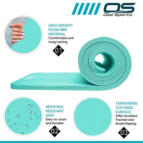 OZE SPORTS Yoga Mat, NBR Foam, Extra Thick, Non-Slip, High Density, Large, for Pilates, Gymnastics, HiiT and Fitness, with Carry Strap (Teal) — view 2