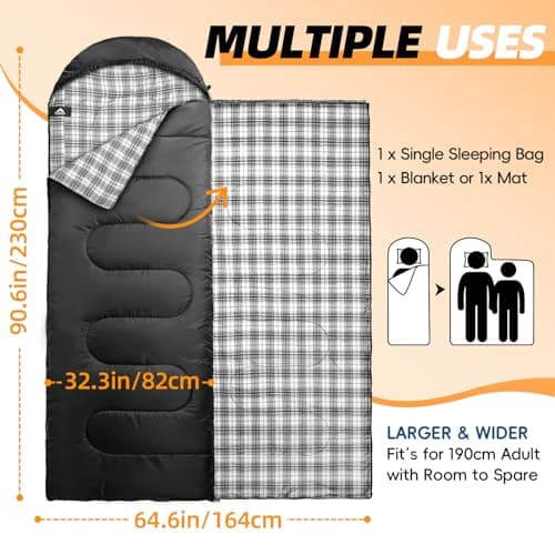 MEREZA Sleeping Bags XL for Mens Large Wide Sleeping Bag for Camping Big and Tall Sleeping Bags for Women Adults Warm with Compression Sack Cold Weather & Warm (GRAPHITE BLACK) — view 2