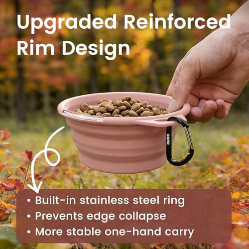OHMO Collapsible Dog Bowl with Steel Ring, 400ml, 2pcs, Coral&Brick Red — view 3