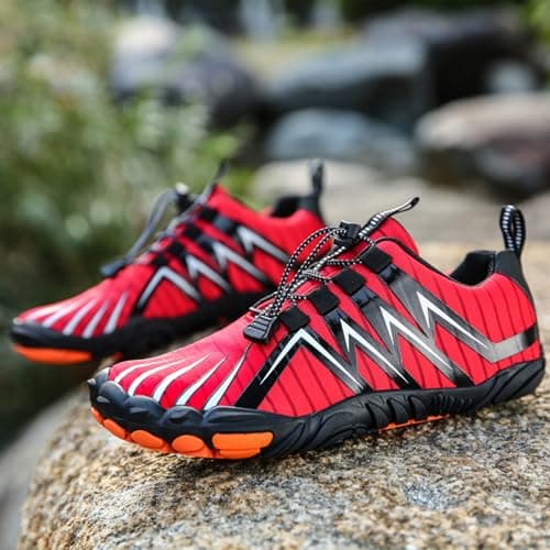 Barefoot Shoes Mens Womens Wide Toe Trail Running Trainers Lightweight Comfortable Workout Shoes for Hiking Fitness Walking Unisex,Red 11UK — view 2
