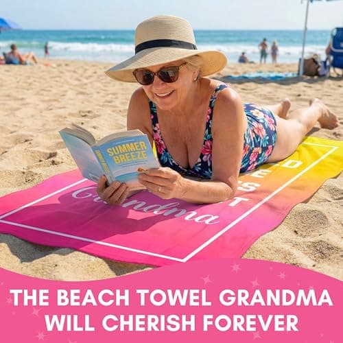 Ethisa Grandma Beach Towel - Best Grandma Ever Summer Gift for New Grandmothers - Travel Friendly Grandma Birthday Gift from Granddaughter or Grandson - Mother's Day Pool Gift - 60"x30" — view 3